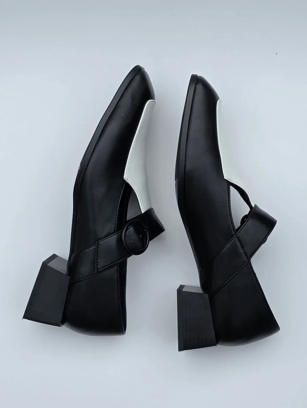 Feetquake Women's 12M Black White Mary Jane Pumps Square Toe Block Heel Shoes